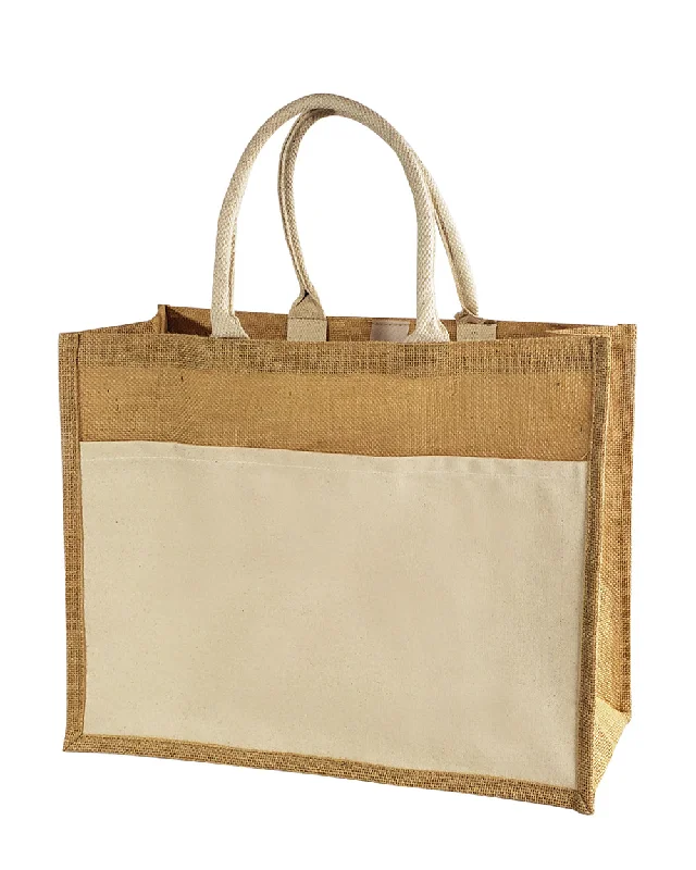 48 ct Easy-to-Decorate Jute Tote Bags with Canvas Front Pocket - By Case