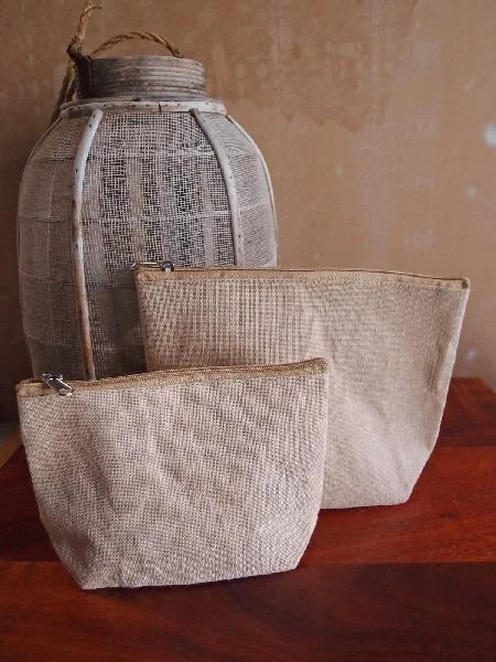 6 ct Zippered Jute / Canvas Pouch Cosmetic Bag with Gusset - By Bundle