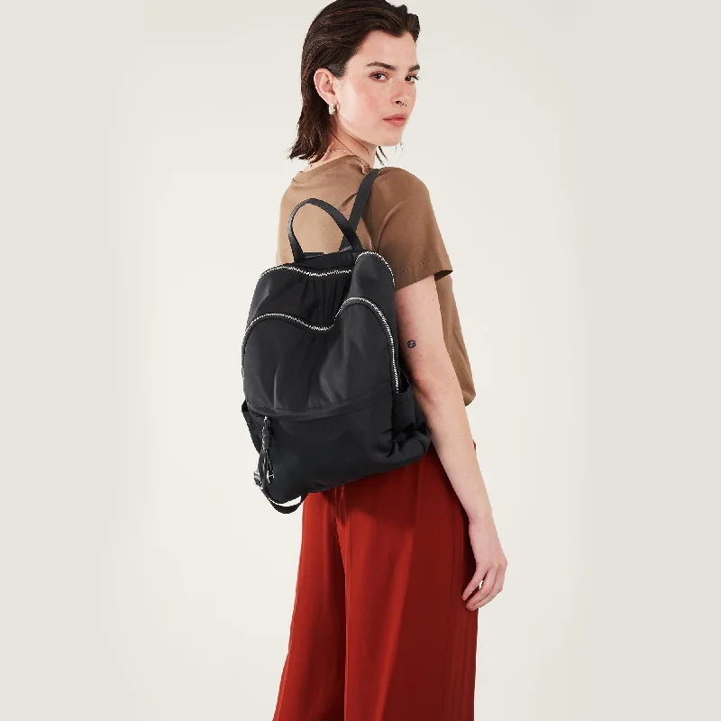 Accessorize London Women's Black Plain Nylon Rucksack Backpack