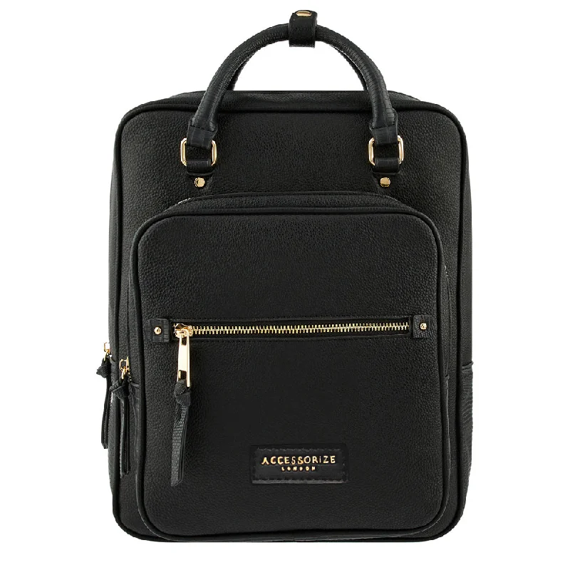 Accessorize London women's Faux Leather Black Harriet Backpack bag