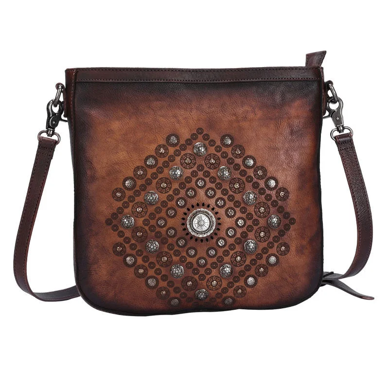 Boho Women's Rivets Leather Crossbody Satchel Purse Tote Handbags for Women