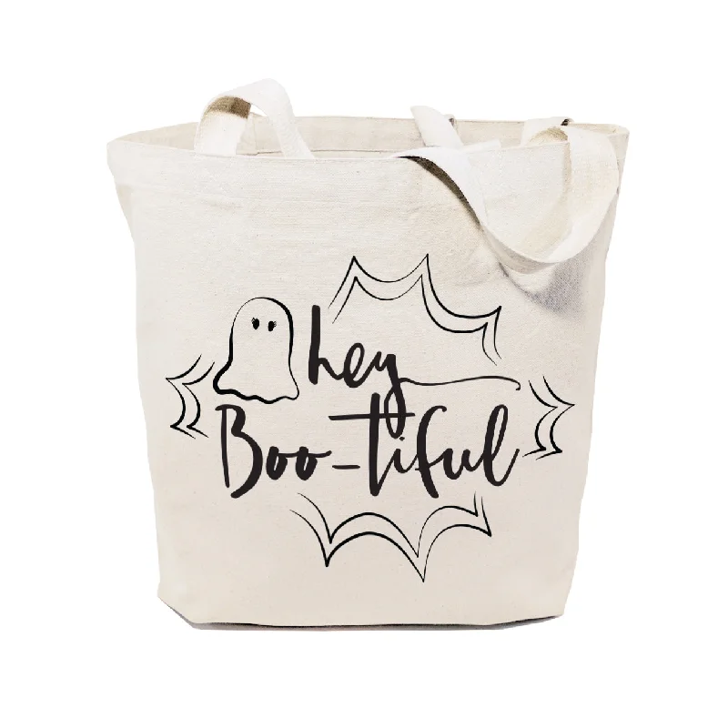 Hey BOO-tiful Halloween Cotton Canvas Tote Bag