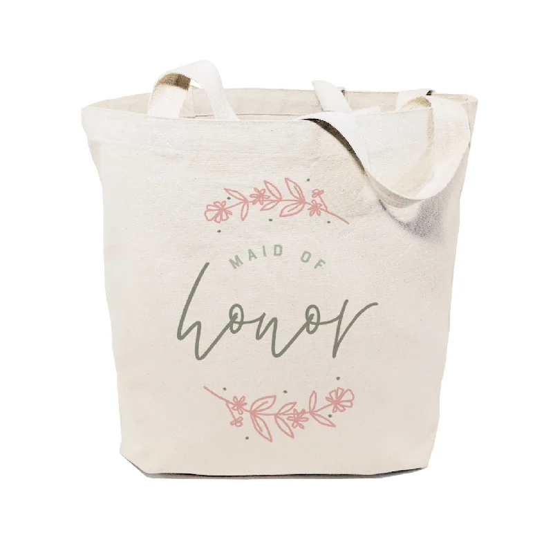 Floral Maid of Honor Wedding Cotton Canvas Tote Bag