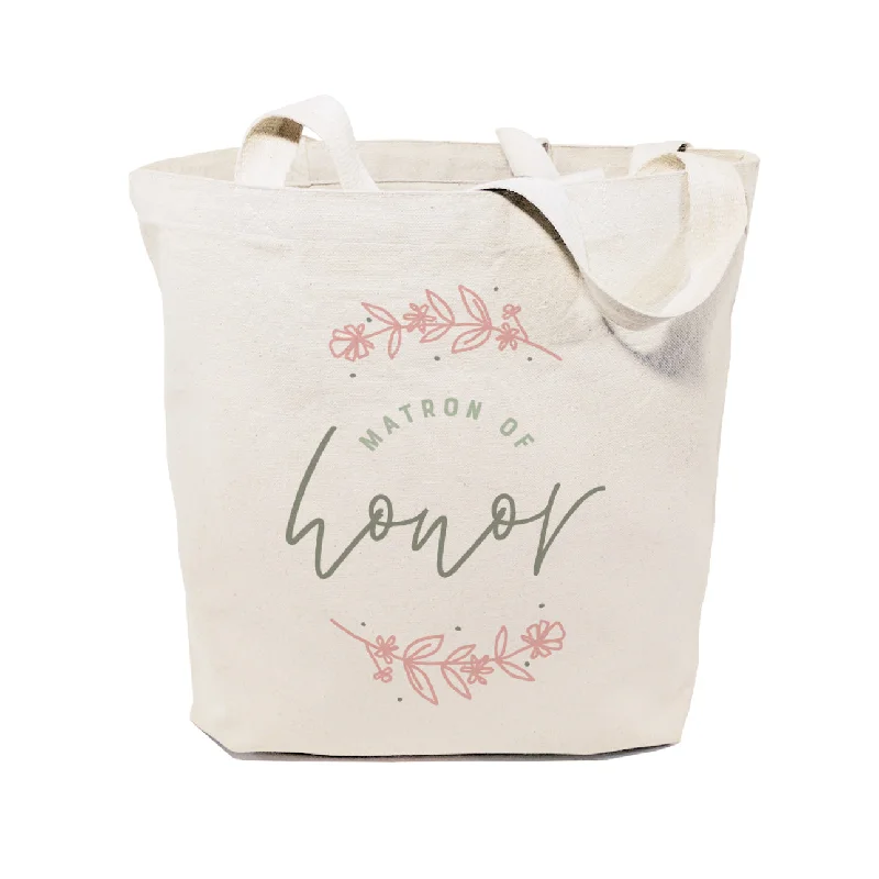 Floral Matron of Honor Wedding Cotton Canvas Tote Bag