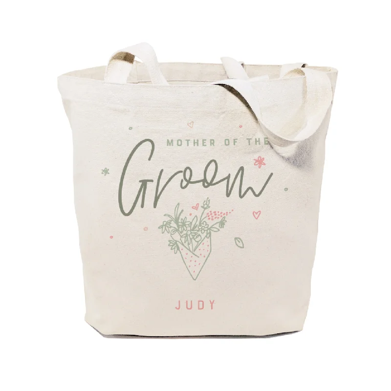 Floral Personalized Name Mother of the Groom  Wedding Cotton Canvas Tote Bag