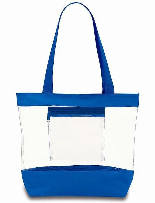 Medium Clear Tote Bag w/ Zipper Closure and Interior Pocket - Royal Blue (BG201-ROY)