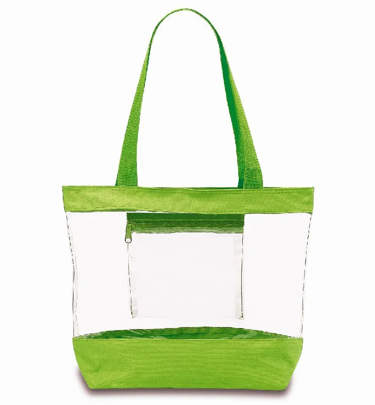 Medium Clear Tote Bag w/ Zipper Closure and Interior Pocket - Lime Green (BG201-GRN)