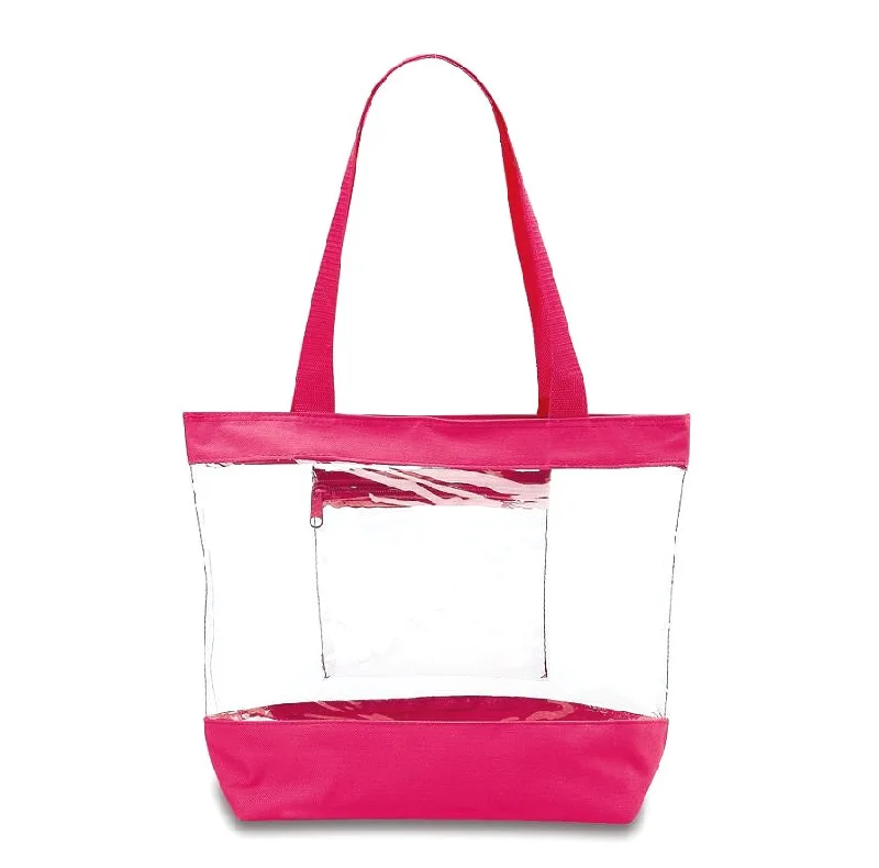 Medium Clear Tote Bag w/ Zipper Closure and Interior Pocket - PINK (BG201-PINK)