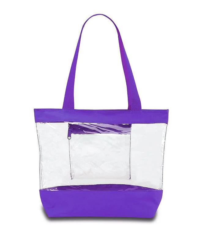 Medium Clear Tote Bag w/ Zipper Closure and Interior Pocket - Purple (BG201-PUR)