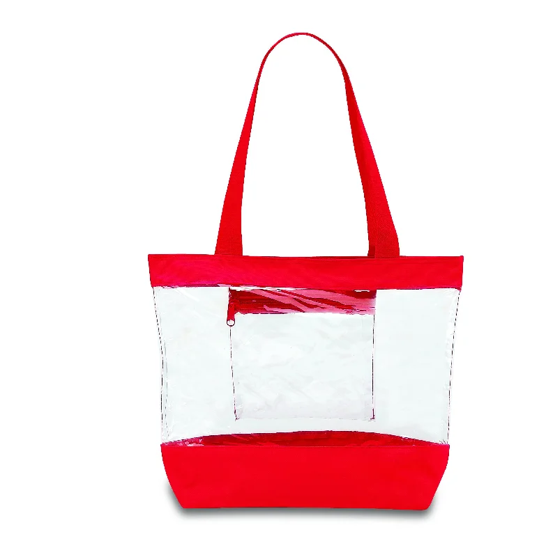 Medium Clear Tote Bag w/ Zipper Closure and Interior Pocket - Red (BG201-RED)