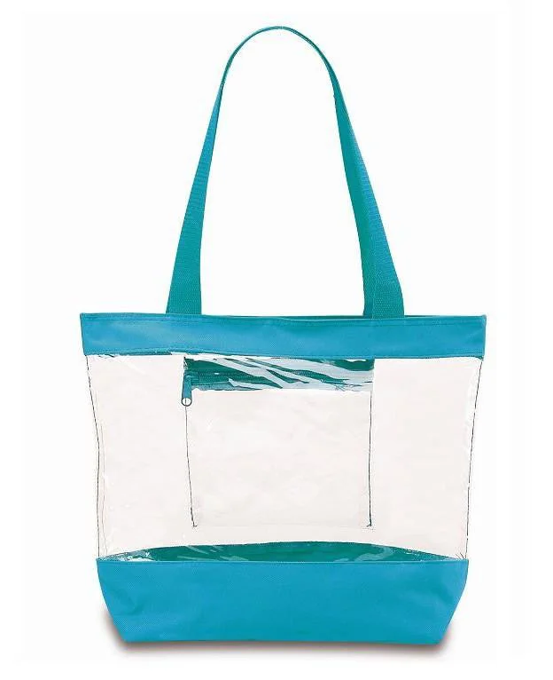 Medium Clear Tote Bag w/ Zipper Closure and Interior Pocket - TURQUOISE (BG201-TURQ)