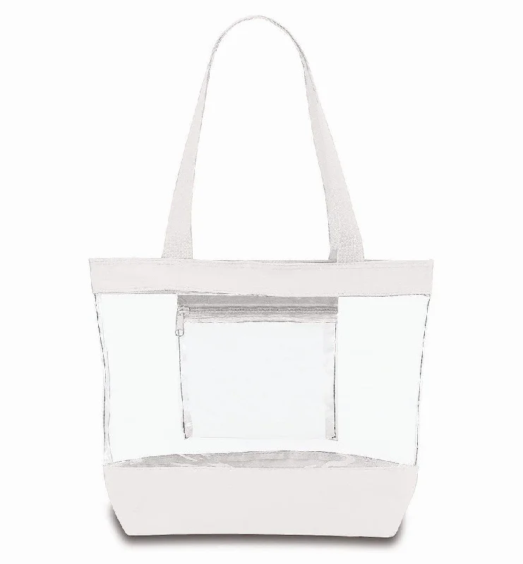 Medium Clear Tote Bag w/ Zipper Closure and Interior Pocket - WHITE (BG201-WHT)