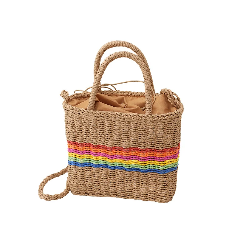 Paper Woven Organizer Bag With Drawstring Tote Shoulder Bag