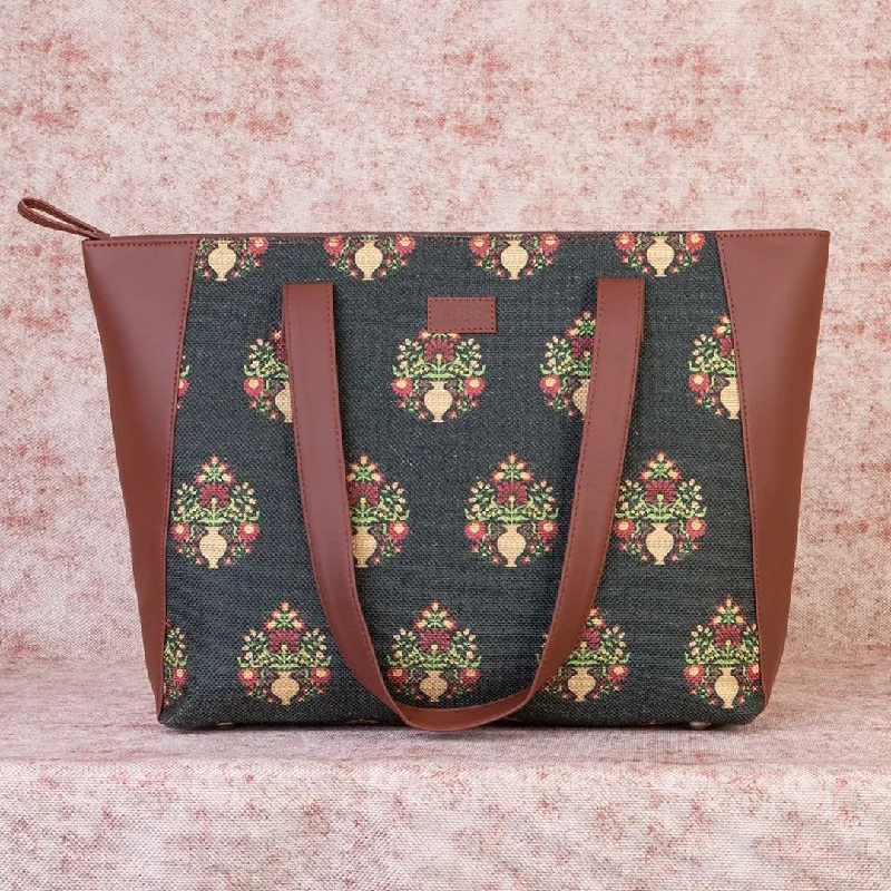 Royal Green Mogra Print Side Tote Bag