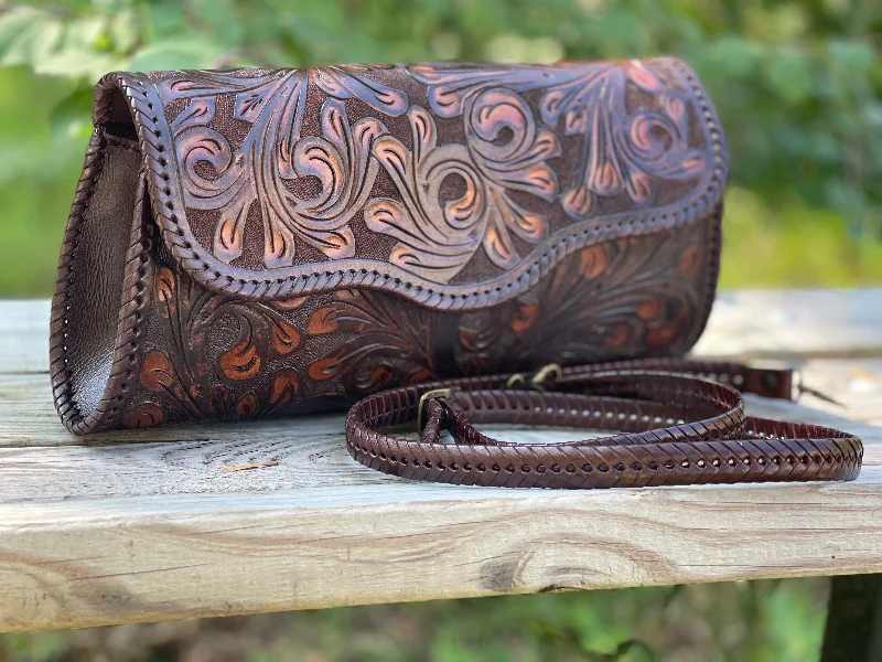 Hand-Tooled Leather Large Clutch & Crossbody "Ondulada" by ALLE more Colors