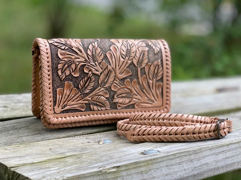 Hand-Tooled Leather Small Crossbody & Clutch PETIT