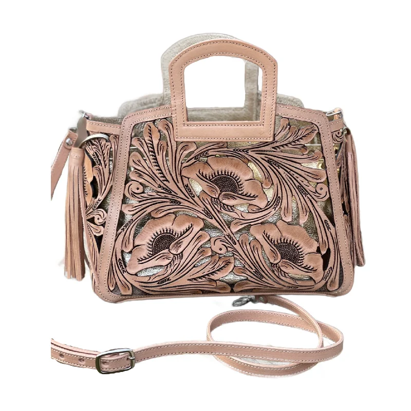 Hand tooled Cut-Out Tooling Leather Small Tote "NOTA FLORAL" by ALLE