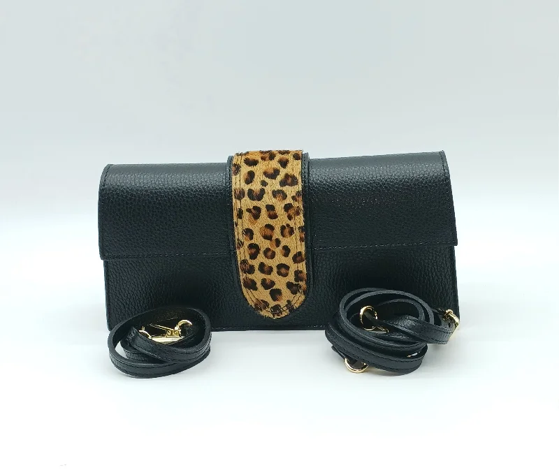 Black Genuine Leather Brown Cheetah Fur Handbag – Made In Italy