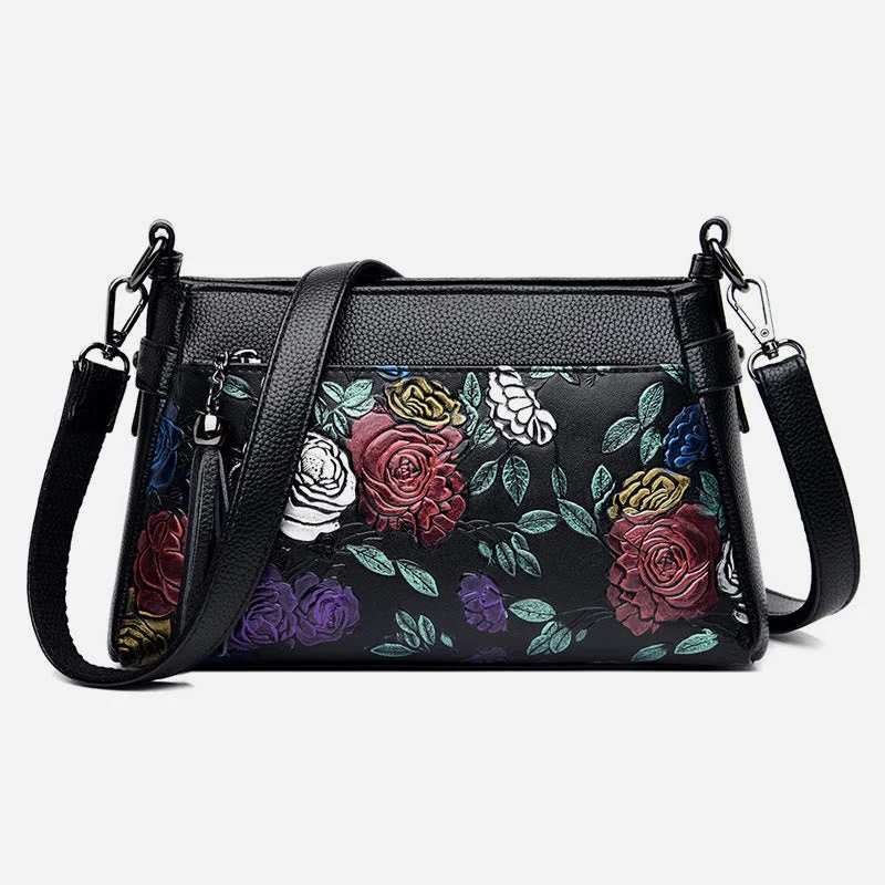 Blooming Floral Crossbody Bag For Women Dragonfly Print Tassel Purse