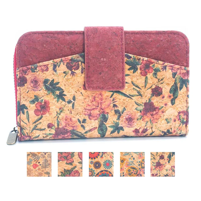 Cork Women's Rose&Plant Card Holder Mini-Flap Printed Wallet –BAG-2245