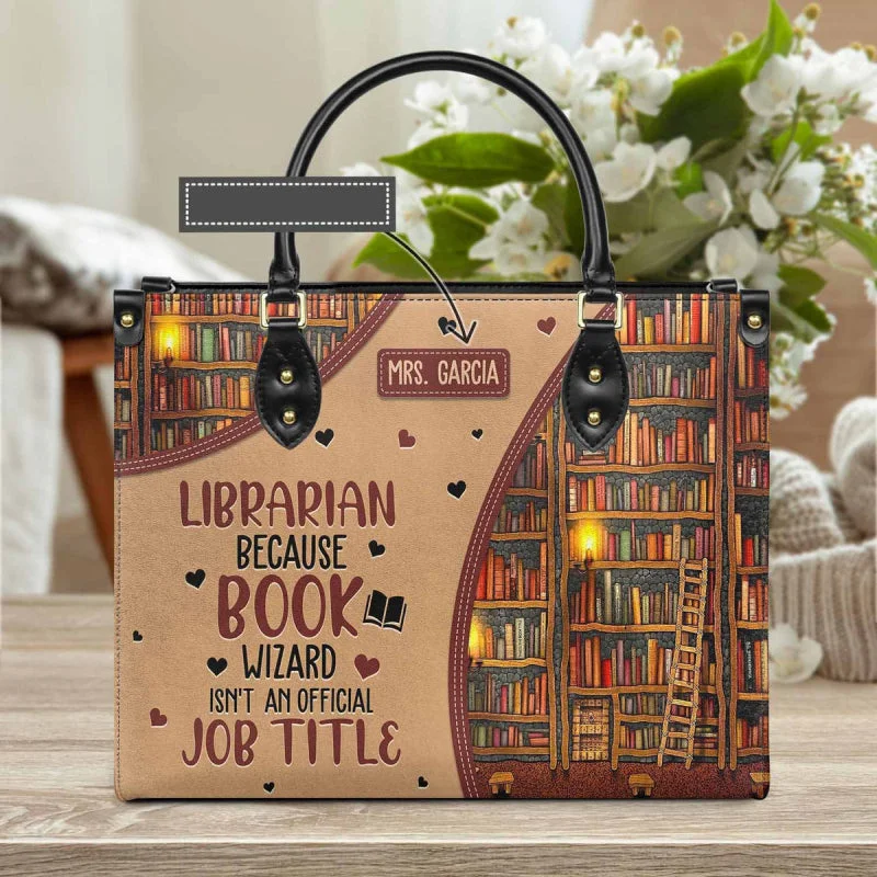 Custom Name Handbag For Women Library Pattern Leather Tote