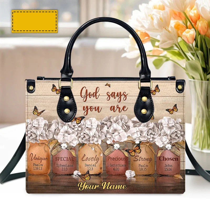 Custom Name Leather Tote For Women God Says You Are Handbag