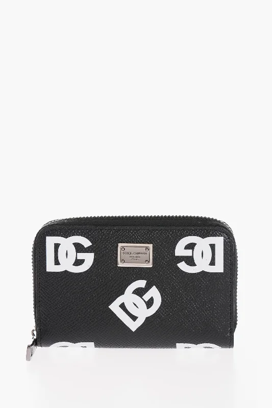 Dolce & Gabbana Textured Leather Card Holder With Zip Closure And Contrastin