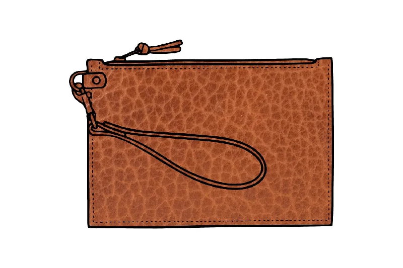 FELICITY ZIPPERED CLUTCH WITH WRISTLET LARGE - COGNAC BISON