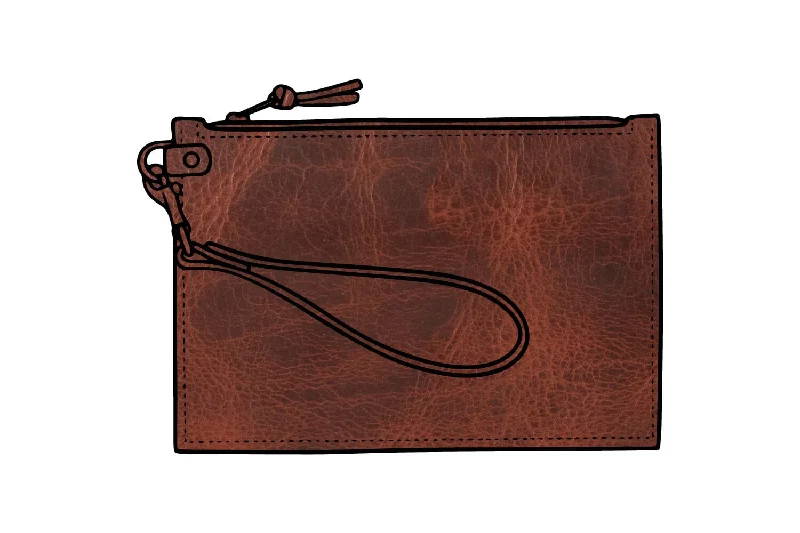 FELICITY ZIPPERED CLUTCH WITH WRISTLET LARGE - WHISKY BISON