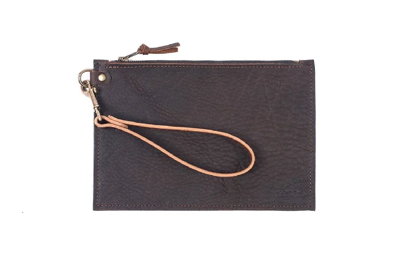 FELICITY ZIPPERED CLUTCH WITH WRISTLET - SMALL - MOCHA