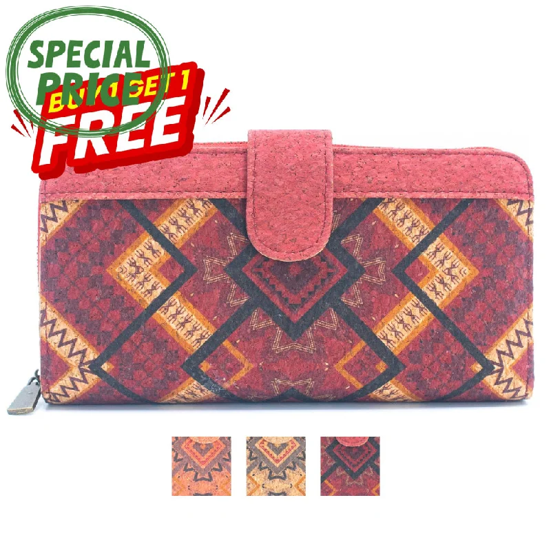 BUY 1 GET 1 FREE: Folding wallet Mandala flower pattern- Vegan Cork Wallet BAG-2220