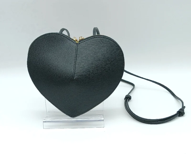 Genuine Saffiano Leather Heart Crossbody Handbag – Made In Italy - Black