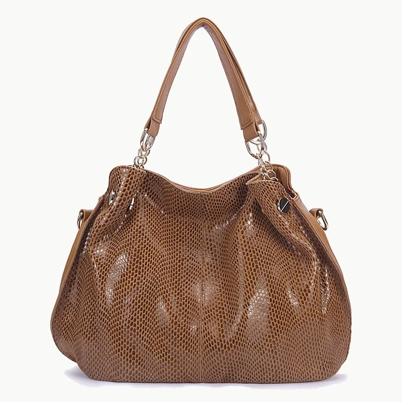 Glossy Snakeskin Grain Tote For Women Genuine Leather Handbag