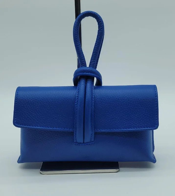 Genuine Pebble Leather Crossbody Handbag - Electric Blue – Made In Italy