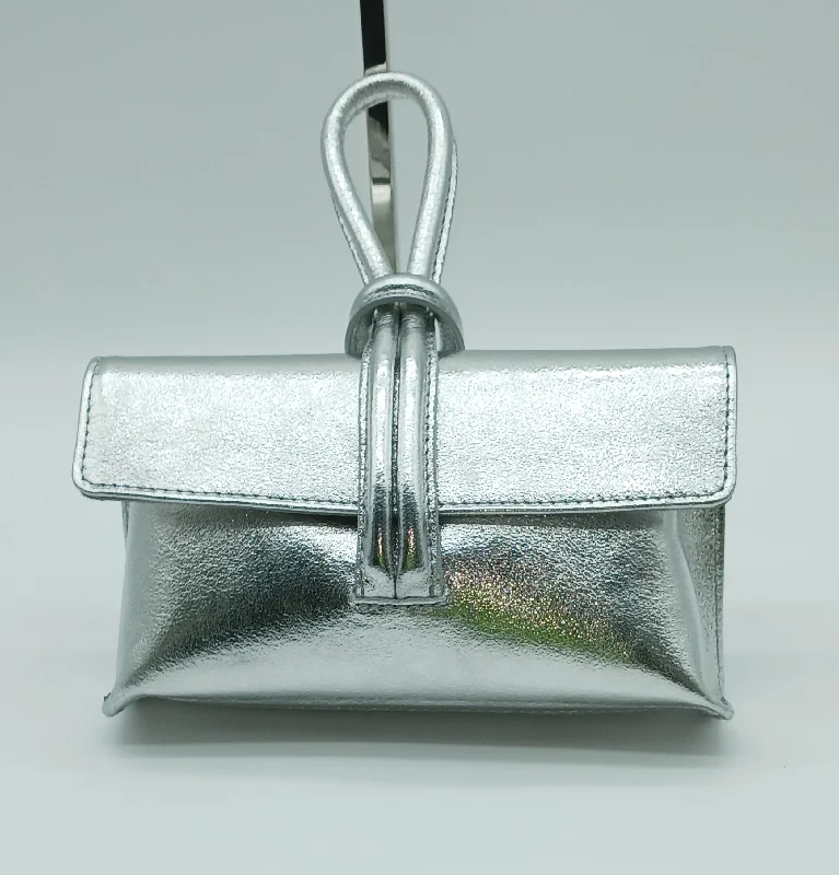 Genuine Pebble Leather Crossbody Handbag - Metallic Silver – Made In Italy