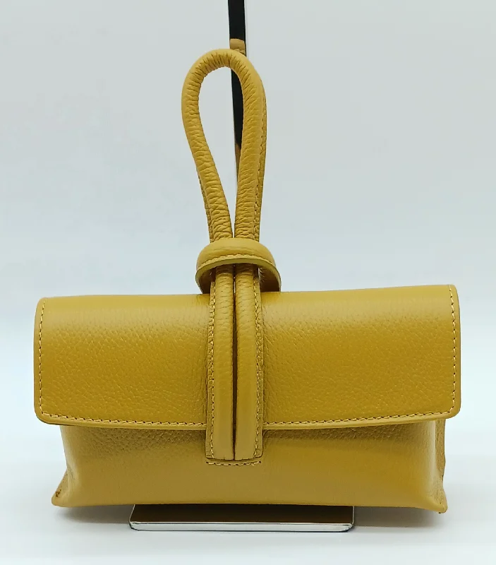 Genuine Pebble Leather Crossbody Handbag - Mustard Yellow – Made In Italy