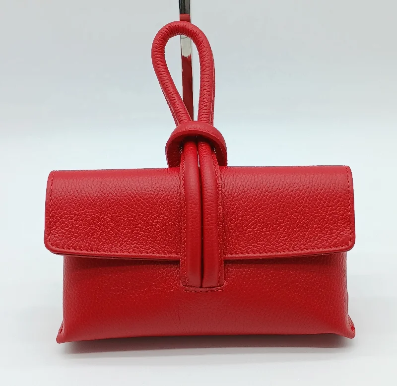 Genuine Pebble Leather Crossbody Handbag - Red – Made In Italy