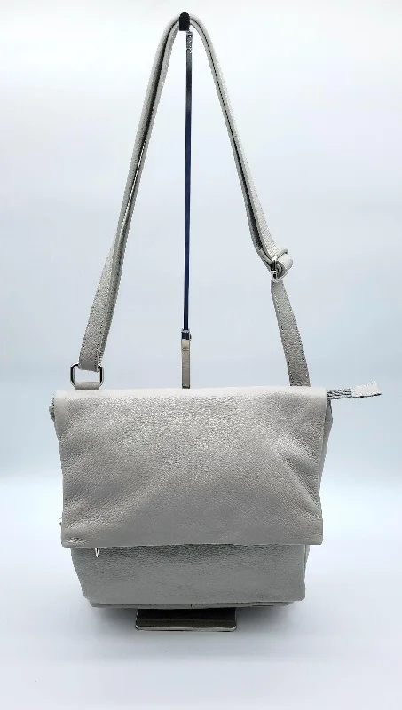 Genuine Pebble Leather Shoulder Crossbody Handbag - Pearl Gray – Made In Italy