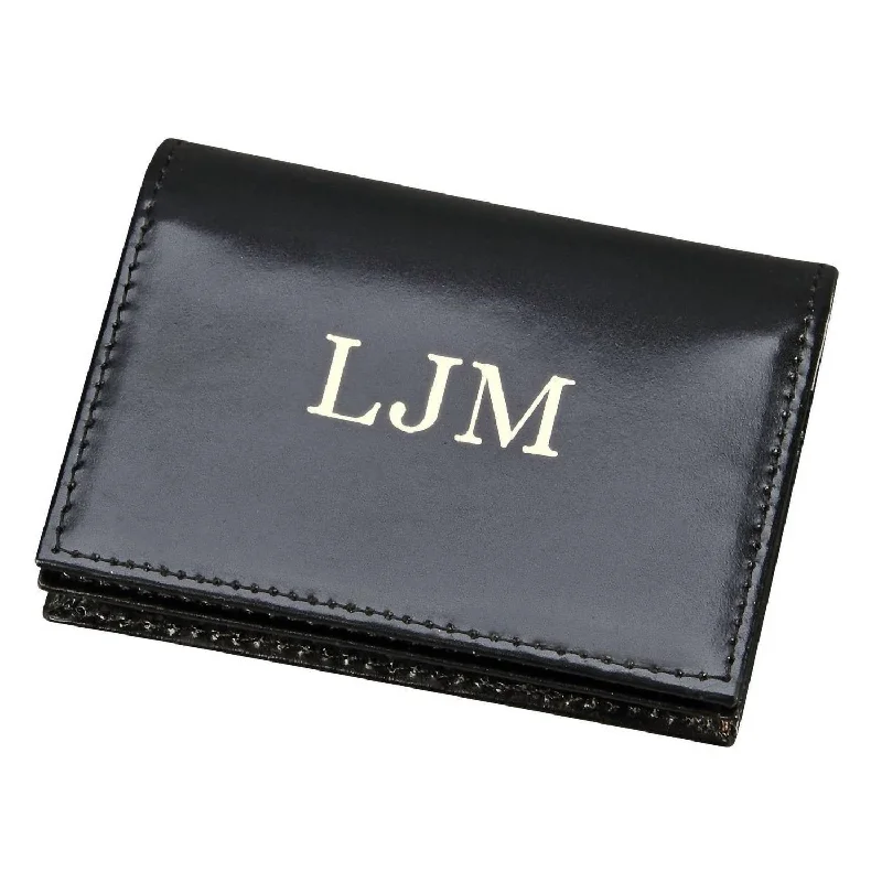 Leather Expanding Card Case In Black