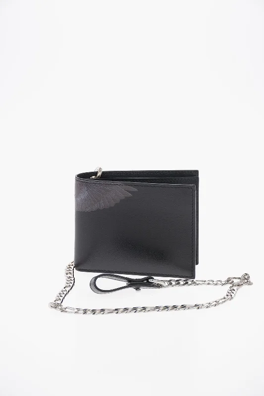 Marcelo Burlon Leather Black Wings Wallet With Chain