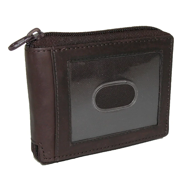 Men's Leather Zip Around Bifold ID Wallet