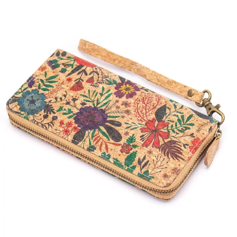 Natural cork with flower pattern zipper women wallet BAG-324-R novo