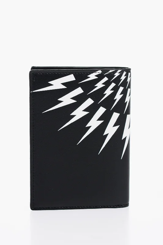 Neil Barrett Leather Fair-Isle Thunderbolt Passport Holder