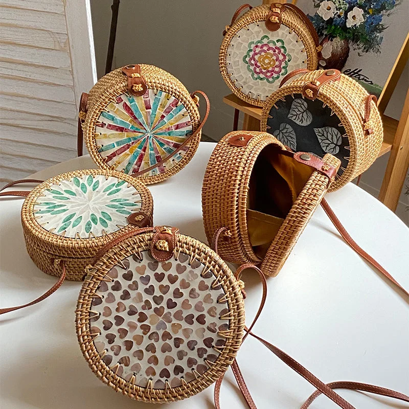 Rattan Straw Round Bag Vintage Cute Crossbody Travel Purse