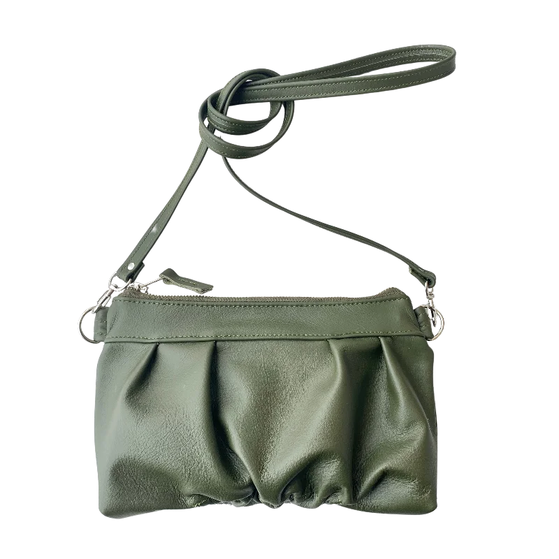 Ruche Clutch Crossbody in Olive