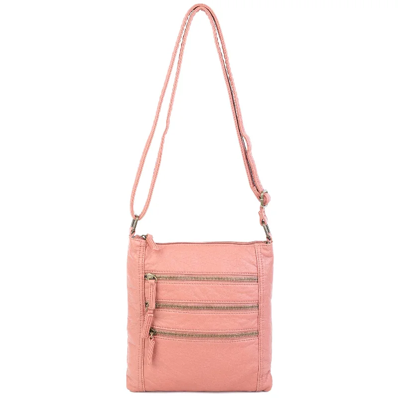 The Camile Three Zip Crossbody - Peach