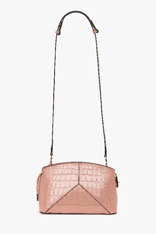 Victoria Crossbody Bag In Blush Pink Croc Embossed Leather