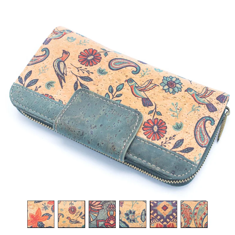 Turquoise Color cork bifold Ladies Pattern Cork Wallet BAG-2089