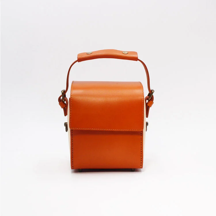 Womens Brown Leather Cube Bag Crossbody Bags Shoulder Bag for Women