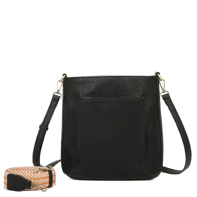 Zara Vegan Leather Multi Interchangeable Strap Crossbody - Black